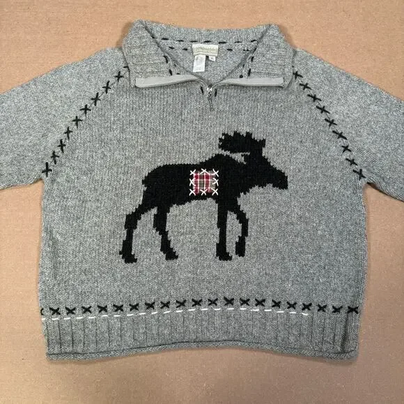 Vintage Grey Moose Half Zip Knit Sweater Winter Outdoor Fits Lrg Coldwater Creek - Picture 2 of 8